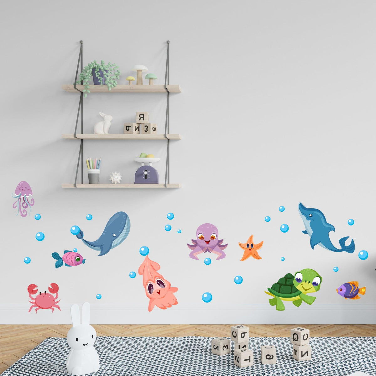 Cute Aquarium Animals Wall Sticker (150 x 60 cm) - Rangoli