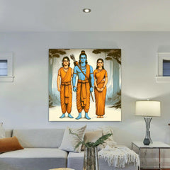Shree Ram, Sita Canvas Wall Painting | Cotton Stretched Canvas - Rangoli