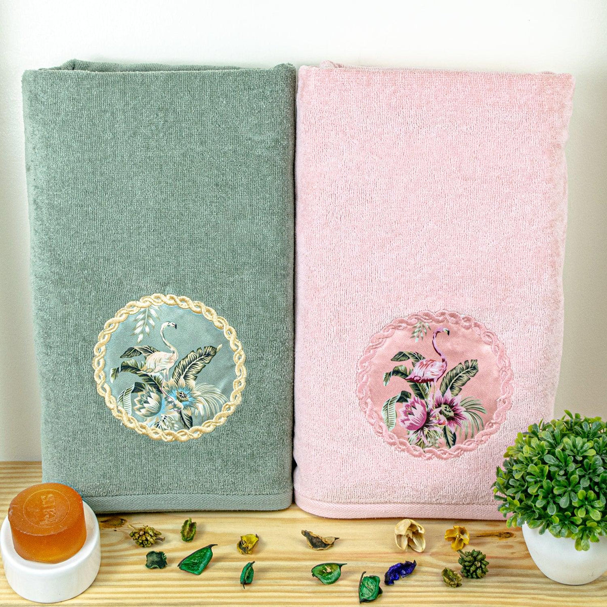 Prima Dream 100% Cotton Bath Towel Set of 2 (Applique Embroidery), 450 GSM