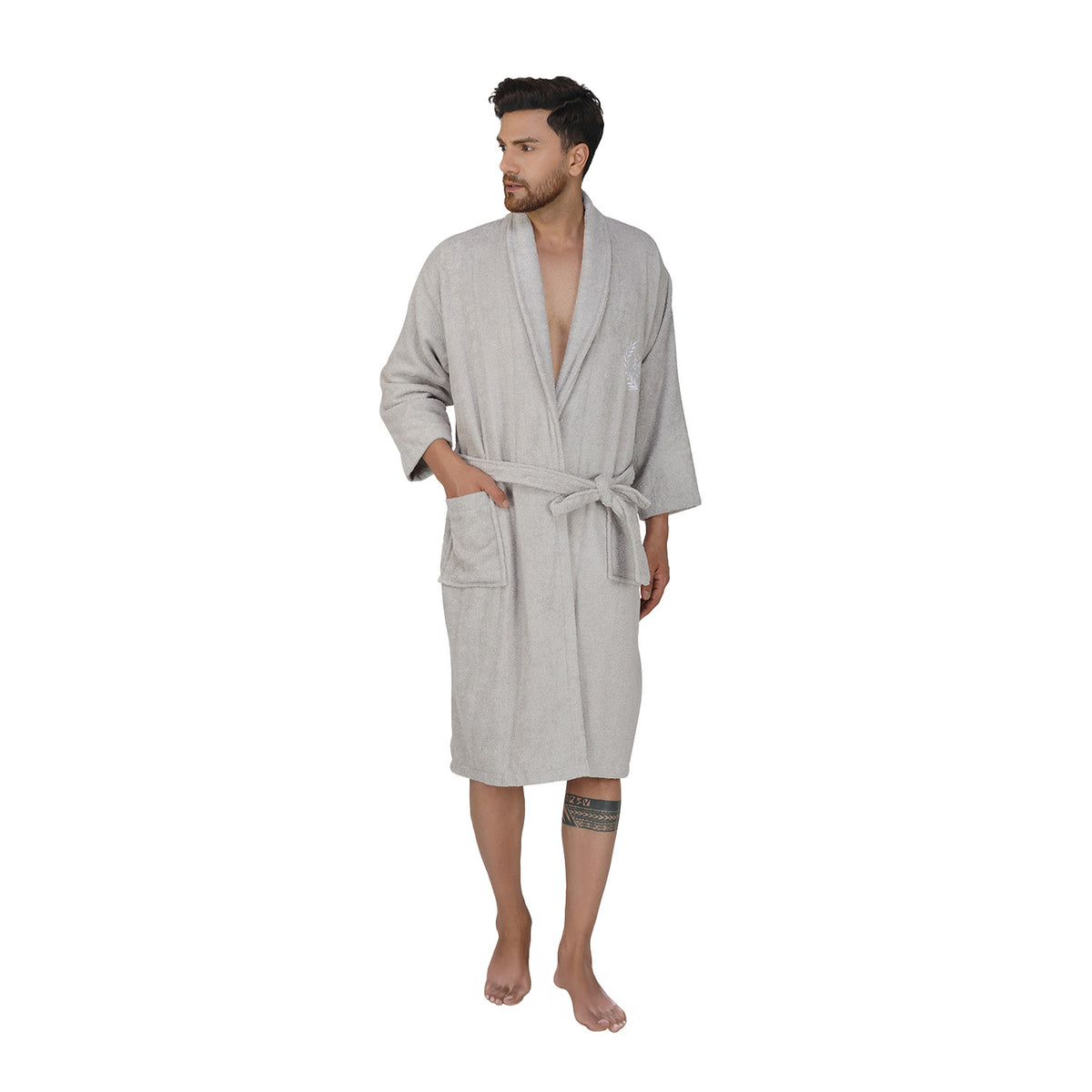Rangoli Organic Bamboo Bathrobe for Men |Light Grey