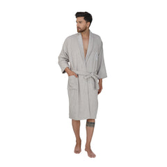 Rangoli Organic Bamboo Bathrobe for Men |Light Grey