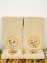 Prima Dream 100% Cotton Towel Set of 4 (Applique Embroidery), 450 GSM