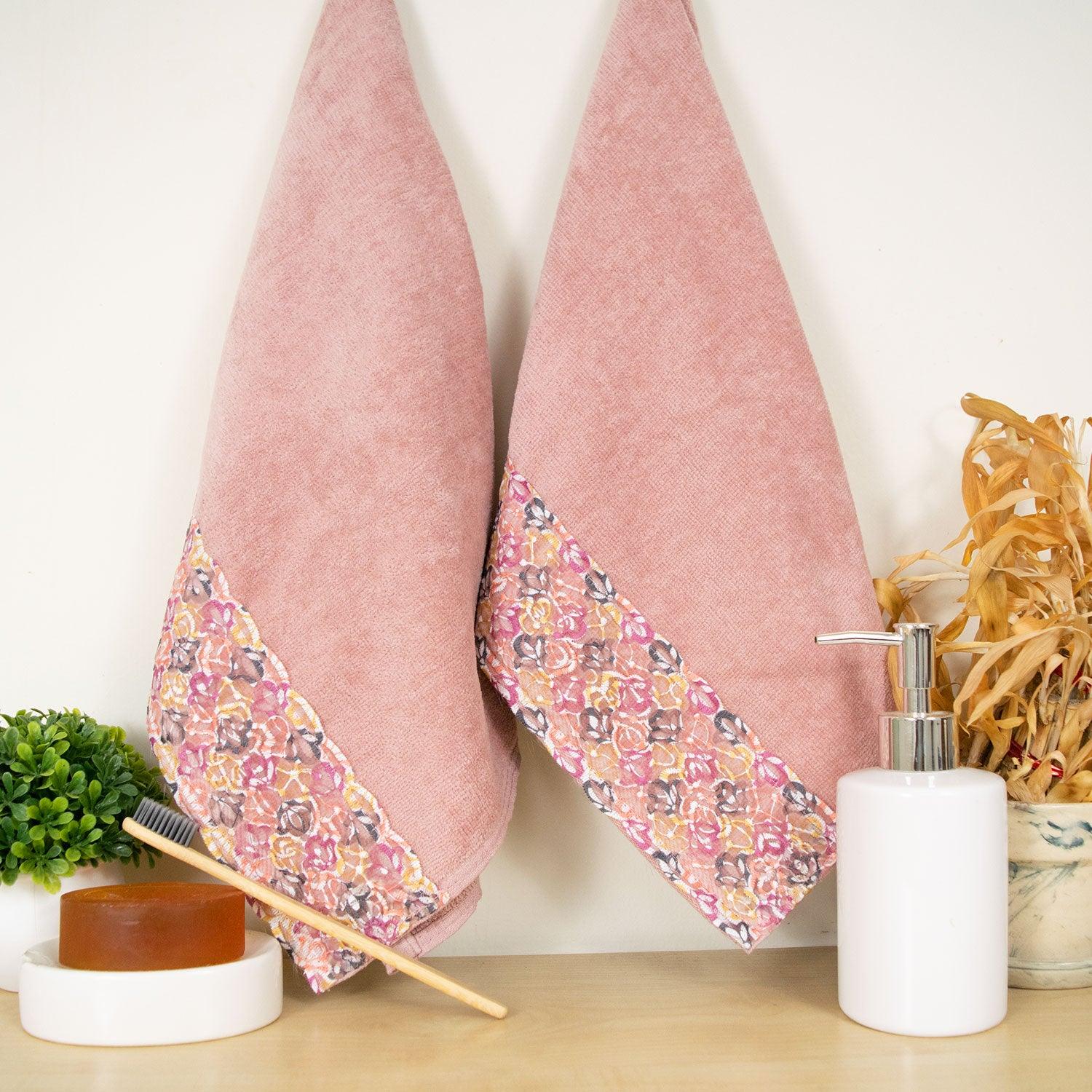 Prima Lace 100% Cotton Hand Towel Set of 2 | Ultra Soft, Highly Absorbent Luxurious Towels - Rangoli