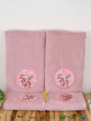 Prima Dream 100% Cotton Towel Set of 4 (Applique Embroidery), 450 GSM