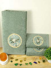 Prima Dream 100% Cotton Towel Set of 3 (Applique Embroidery), 450 GSM