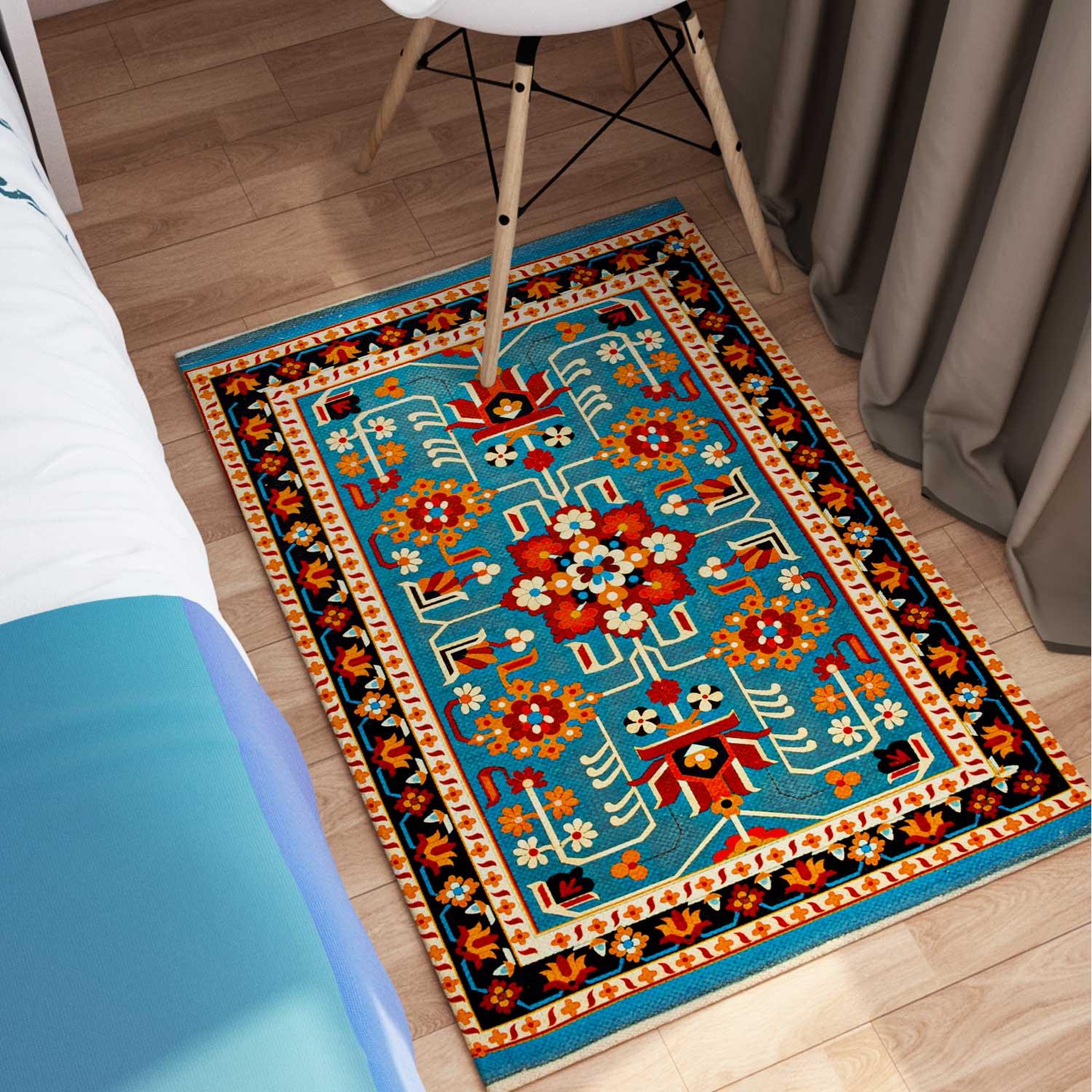 Rangoli Indian Contemporary Design Anti Skid Carpet - Rangoli