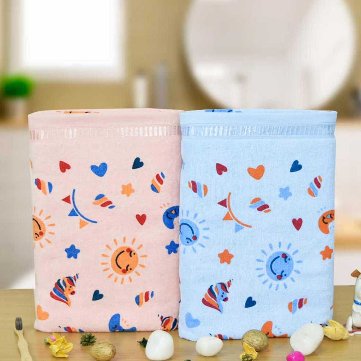 Rangoli Kids Unicorn Printed Cotton Bath Towel | Anti-Bacterial, Ultra Soft Towels for Girls and Boys, Pack of 2