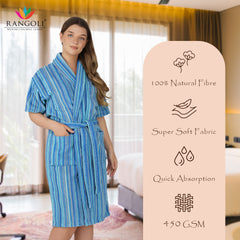 Pinstripe Women 450 GSM Cotton Bathrobe