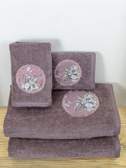 Prima Dream 100% Cotton Towel Set of 4 (Applique Embroidery), 450 GSM