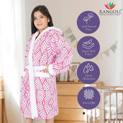 Rangoli Kids Jacquard Cotton Bathrobes for Girls and Boys , 400GSM