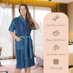 Pinstripe Women 450 GSM Cotton Bathrobe