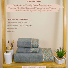 Sunshine 550 GSM Cotton Towel Set of 3 | Ultra Soft, Extra Absorbent Luxurious Towels