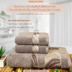 Rangoli Morgan 470 GSM 100% Cotton Towel Set of 3 (1 Bath & 2 Hand )