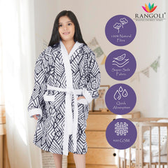 Rangoli Kids Jacquard Cotton Bathrobes for Girls and Boys , 400GSM