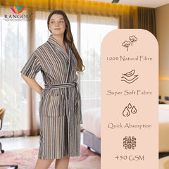 Pinstripe Women 450 GSM Cotton Bathrobe