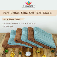Rangoli Venetion 100% Cotton Face Towel |  Set of 6, 600 GSM