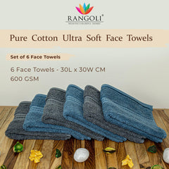 Rangoli Venetion 100% Cotton Face Towel |  Set of 6, 600 GSM