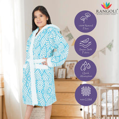Rangoli Kids Jacquard Cotton Bathrobes for Girls and Boys , 400GSM