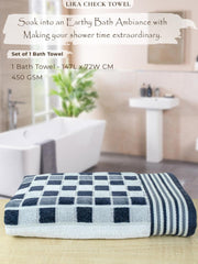 Rangoli Lira Check 100% Cotton Bath Towel set of 1, 450 GSM (147L X 72W)