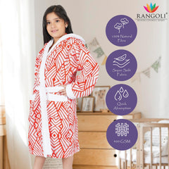 Rangoli Kids Jacquard Cotton Bathrobes for Girls and Boys , 400GSM