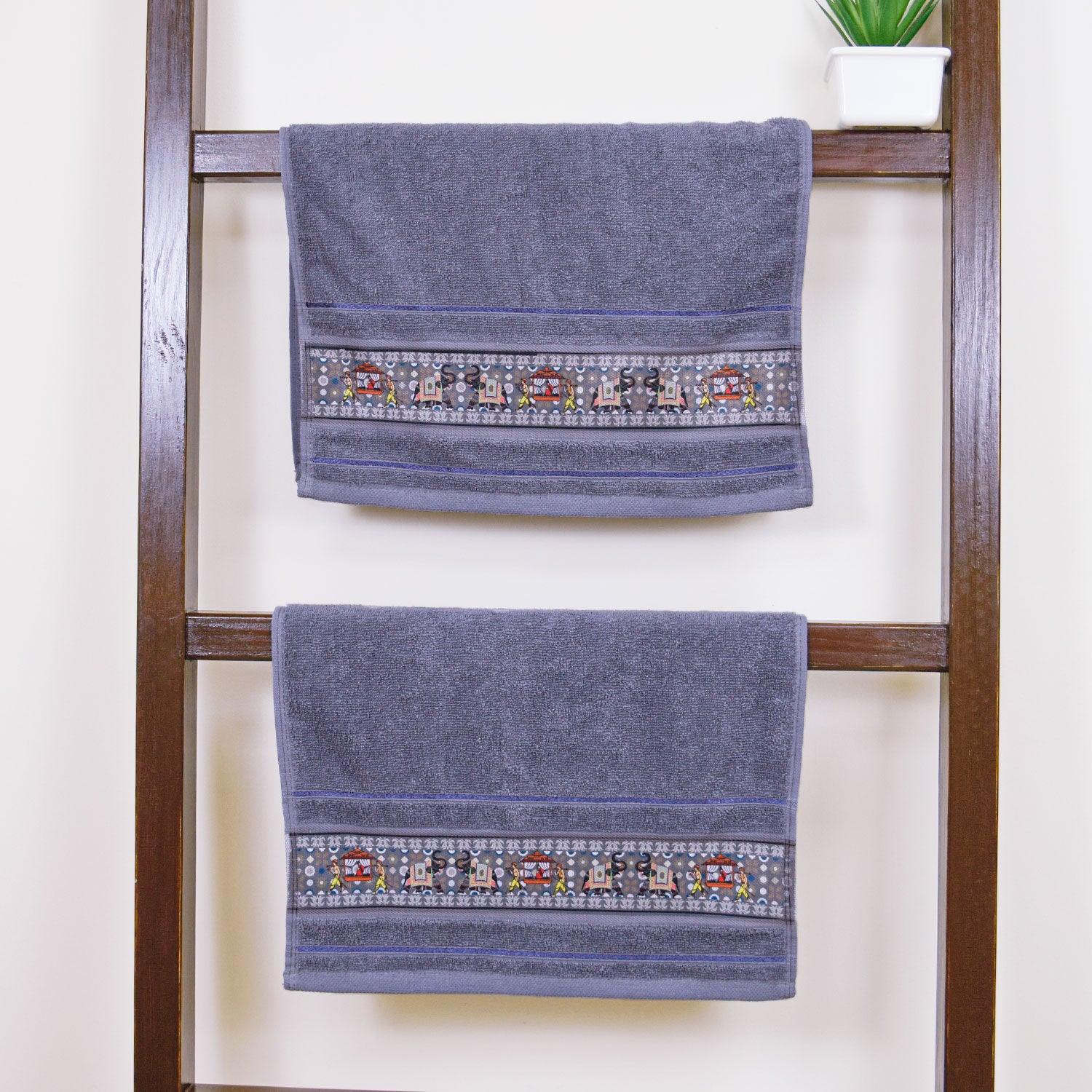 Royal Designed Rajvanshi 440 GSM Cotton Set of 2 Hand Towels - Rangoli