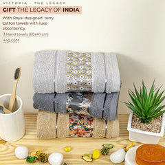 Rangoli Victoria 100% Cotton Hand Towel Set of 3 | Ultra Soft, Super Absorbent Luxurious Towels