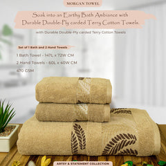 Rangoli Morgan 470 GSM 100% Cotton Towel Set of 3 (1 Bath & 2 Hand )