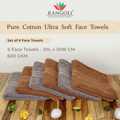 Rangoli Venetion 100% Cotton Face Towel |  Set of 6, 600 GSM