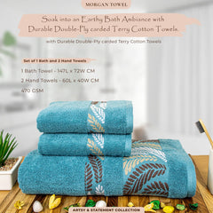 Rangoli Morgan 470 GSM 100% Cotton Towel Set of 3 (1 Bath & 2 Hand )