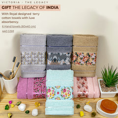 Rangoli Victoria 100% Cotton Hand Towel Set of 6 | Ultra Soft, Super Absorbent Luxurious Towels