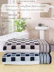 Rangoli Lira Check 100% Cotton Bath Towel set of 2, 450 GSM (147L X 72W)