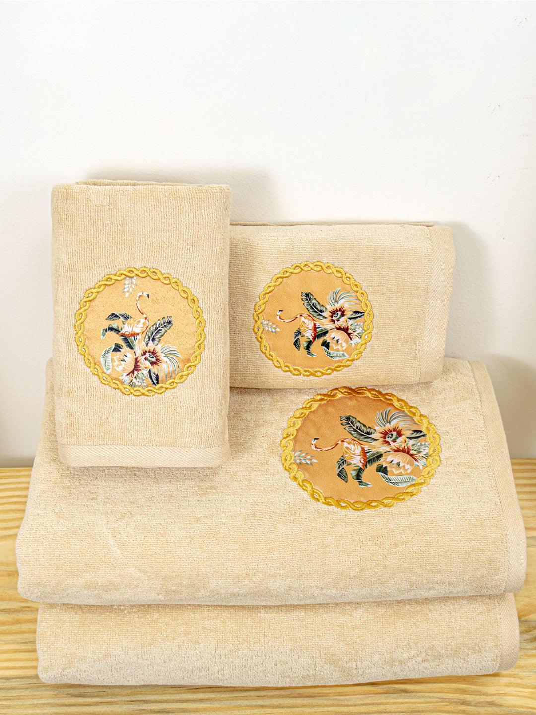 Prima Dream 100% Cotton Towel Set of 4 (Applique Embroidery), 450 GSM