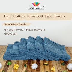Rangoli Venetion 100% Cotton Face Towel |  Set of 6, 600 GSM