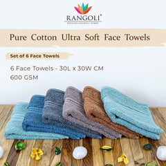 Rangoli Venetion 100% Cotton Face Towel |  Set of 6, 600 GSM