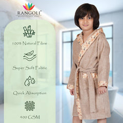 Rangoli Kids Bamboo Hooded Bathrobe | 500 GSM Ultra-Soft & Lightweight | 100% Bamboo Fabric for Gentle Comfort | Highly Absorbent & Breathable | Perfect for Bath, Swim, and Relaxation | Available in Various Sizes