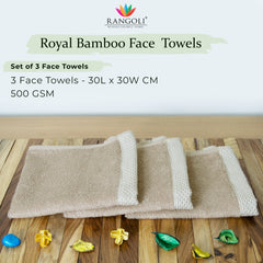Rangoli  100% Bamboo Face Towel |  Set of 3, 500 GSM