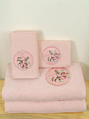 Prima Dream 100% Cotton Towel Set of 4 (Applique Embroidery), 450 GSM