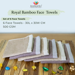 Rangoli  100% Bamboo Face Towel |  Set of 6, 500 GSM (Multi)