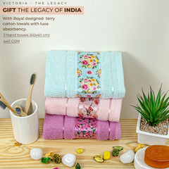 Rangoli Victoria 100% Cotton Hand Towel Set of 3 | Ultra Soft, Super Absorbent Luxurious Towels