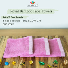 Rangoli  100% Bamboo Face Towel |  Set of 3, 500 GSM