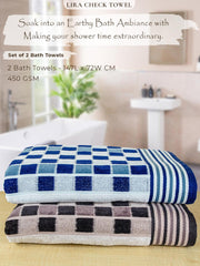 Rangoli Lira Check 100% Cotton Bath Towel set of 2, 450 GSM (147L X 72W)