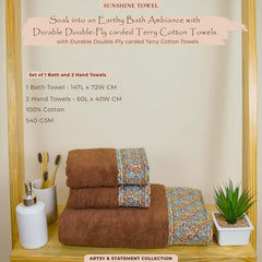 Sunshine 550 GSM Cotton Towel Set of 3 | Ultra Soft, Extra Absorbent Luxurious Towels