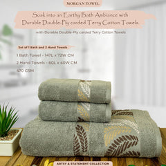 Rangoli Morgan 470 GSM 100% Cotton Towel Set of 3 (1 Bath & 2 Hand )