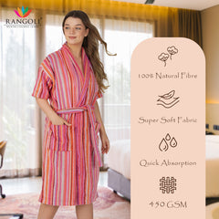 Pinstripe Women 450 GSM Cotton Bathrobe