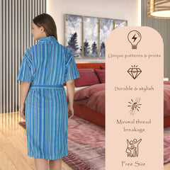 Pinstripe Women 450 GSM Cotton Bathrobe