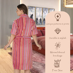 Pinstripe Women 450 GSM Cotton Bathrobe