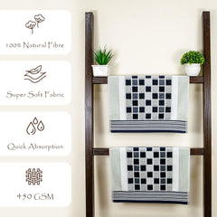 Rangoli Lira Check 100% Cotton Hand Towel Set of 2, 450 GSM