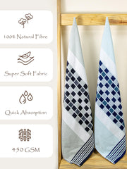 Rangoli Lira Check 100% Cotton Bath Towel set of 2, 450 GSM (147L X 72W)