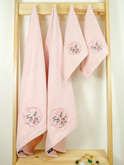 Prima Dream 100% Cotton Towel Set of 4 (Applique Embroidery), 450 GSM
