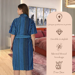 Pinstripe Women 450 GSM Cotton Bathrobe